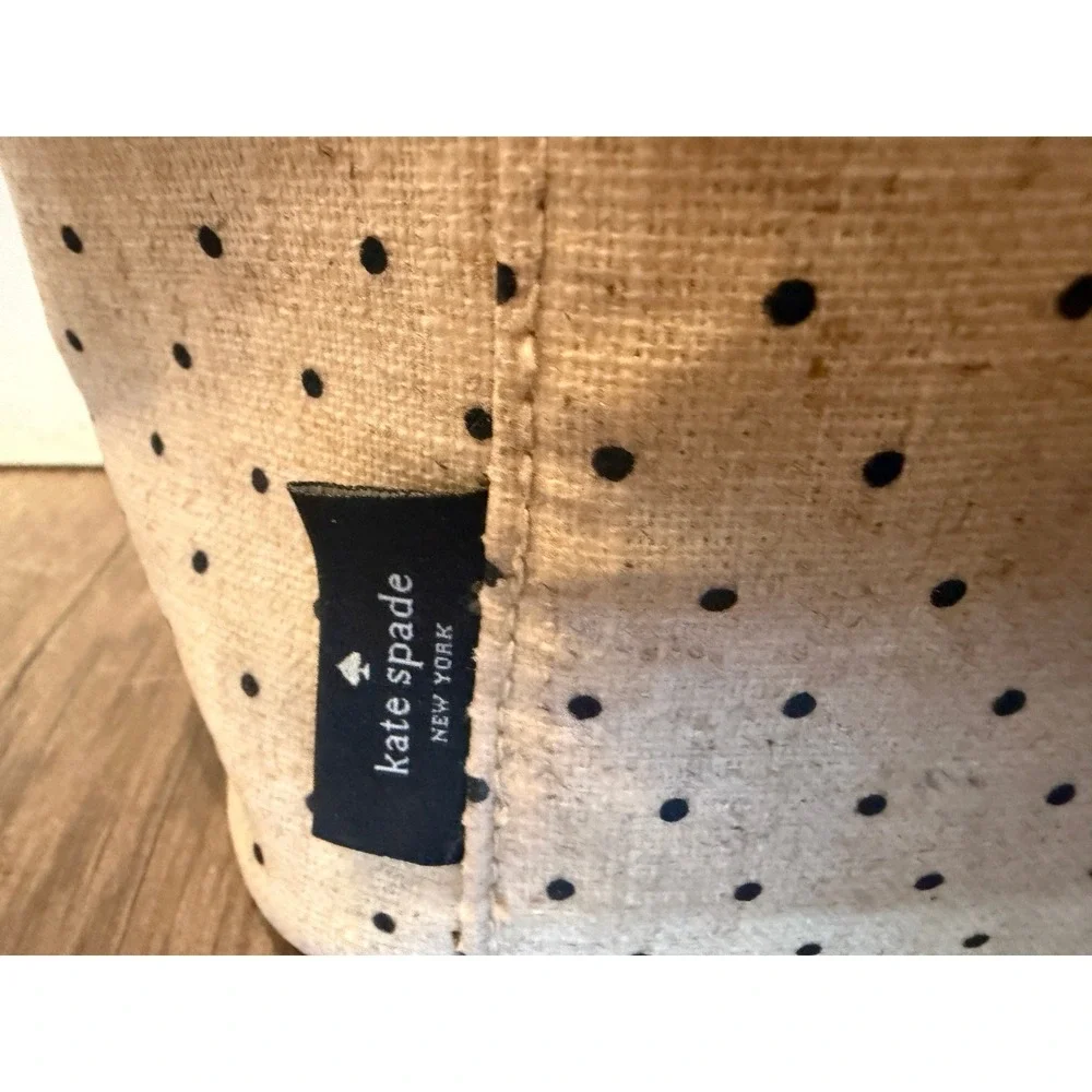 Kate Spade New York Out To Lunch Insulated Bag Beige Navy Polka Dot Linen Tote